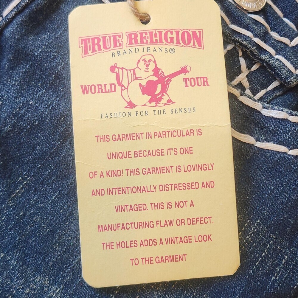 True Religion Jeans Womens 30 Blue Low Rise Flare Distressed USA Stretch Denim - Picture 5 of 16